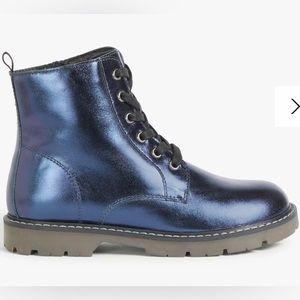John Lewis Kids' Chunky Lace Boots, Metallic Blue- Size 3 (30)